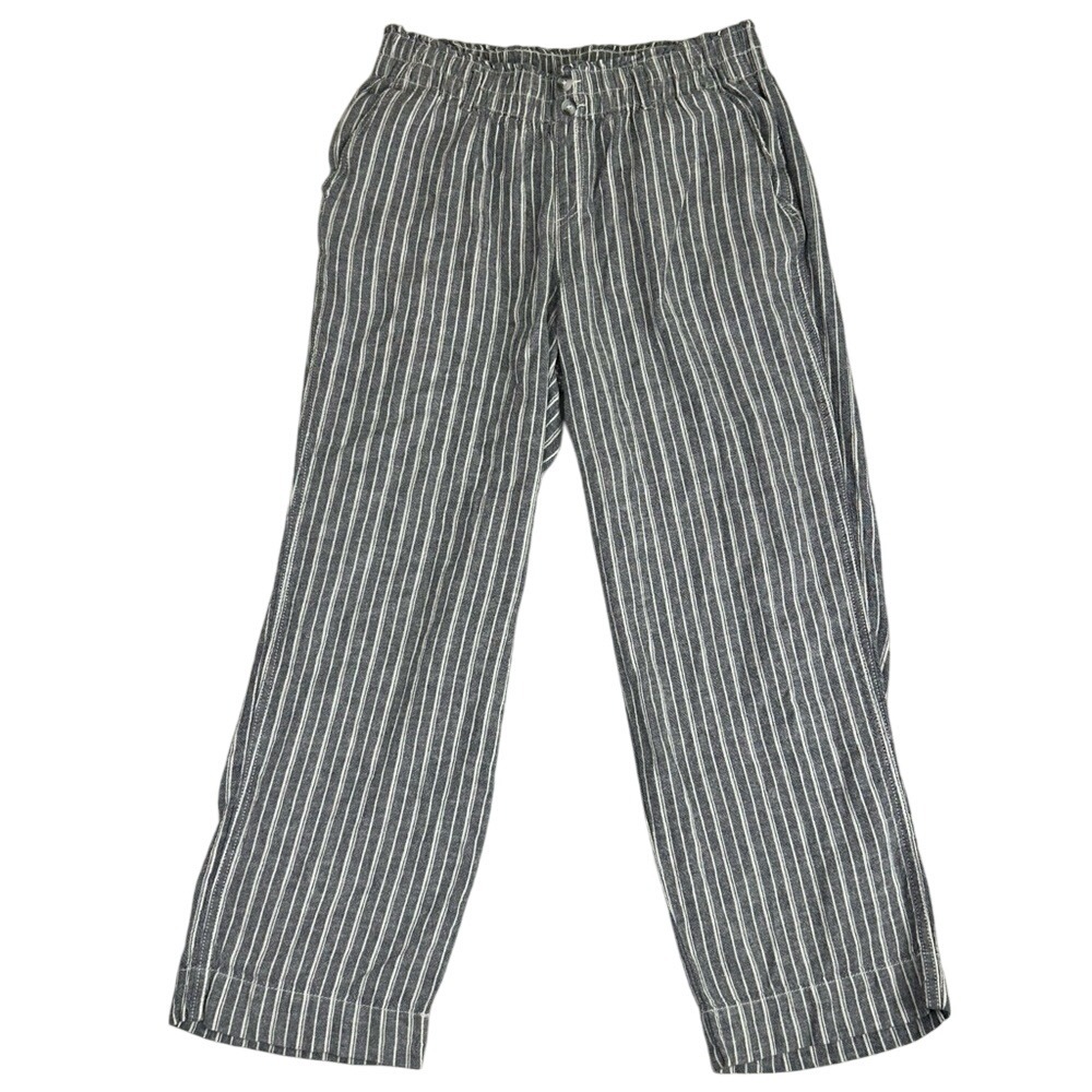 Briggs Women's Linen Blend Striped Pull on Pants Elastic Waist Size Large‎